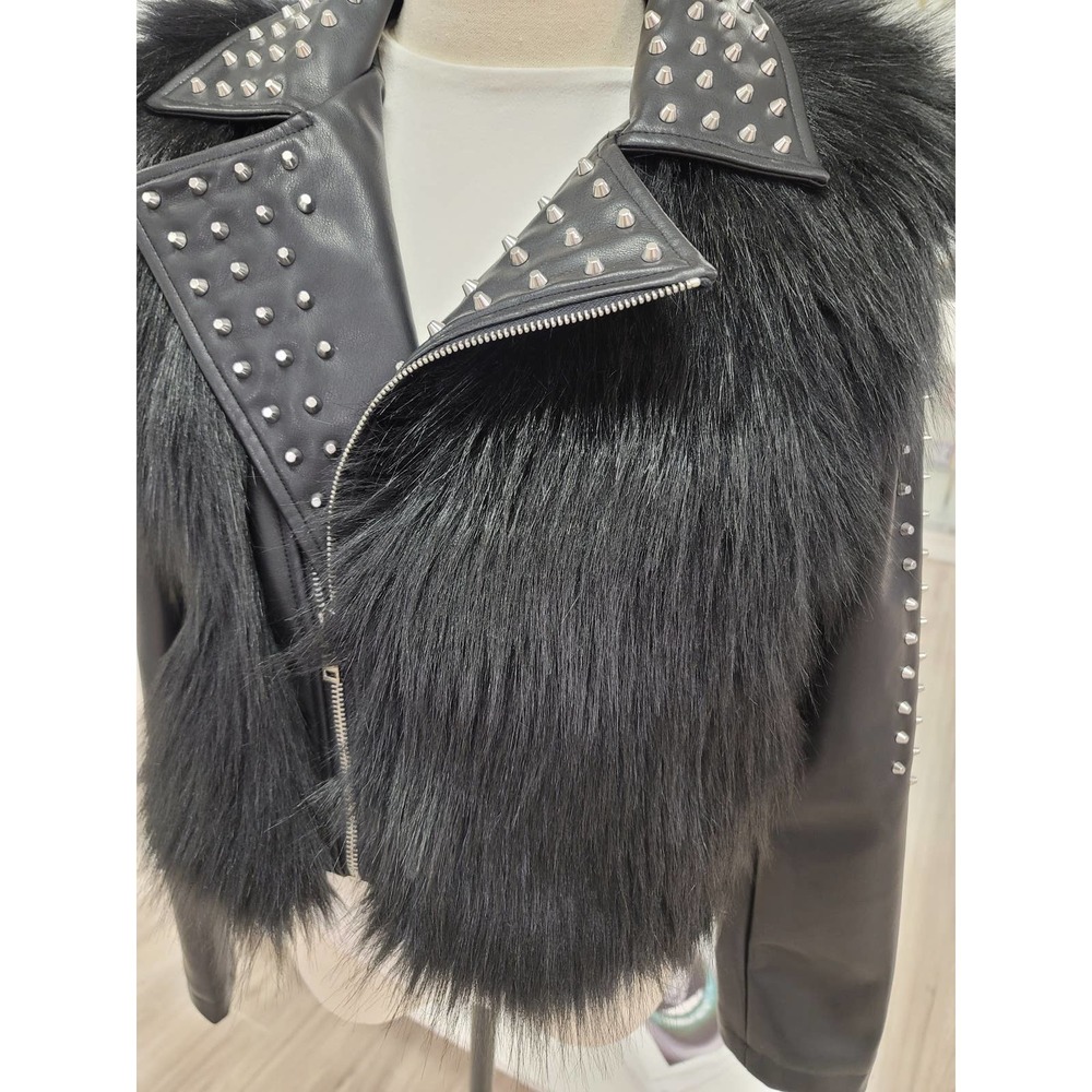 Studded Fur Leather Coat